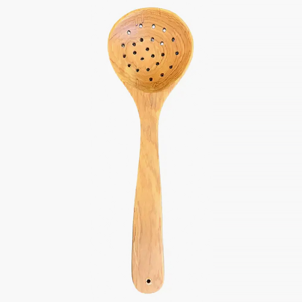 handmade olive wood strainer spoon