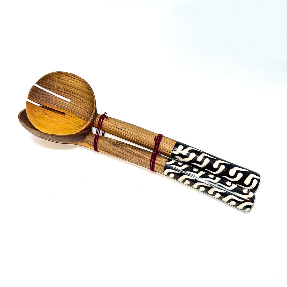 Olive Wood Batik Salad Servers